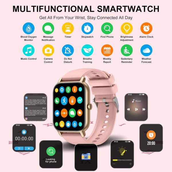 Nerunsa Reloj Inteligente Hombre Mujer con Llamadas, 1,85" Smartwatch 100+ Modos Deportivos, Pulsómetro, Monitor de Sueño, Pulsera Actividad Impermeable IP68 Reloj para iOS Android, Oro Rosa - Image 6