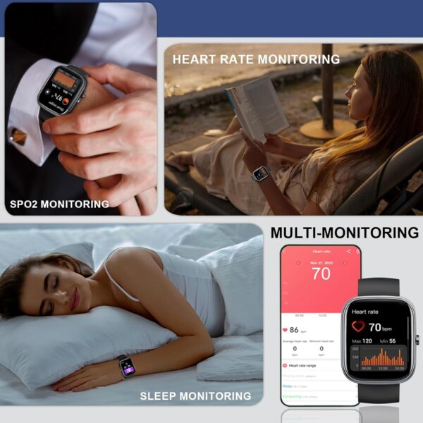Reloj Inteligente Hombre Mujer, 1.91" HD Smartwatch con Llamadas Bluetooth, Podómetro/Pulsómetro/SpO2/Monitor de Sueño, IP68 Pulsera Actividad con 100+ Modos Deportivos, Smart Watch para Android iOS - Image 4