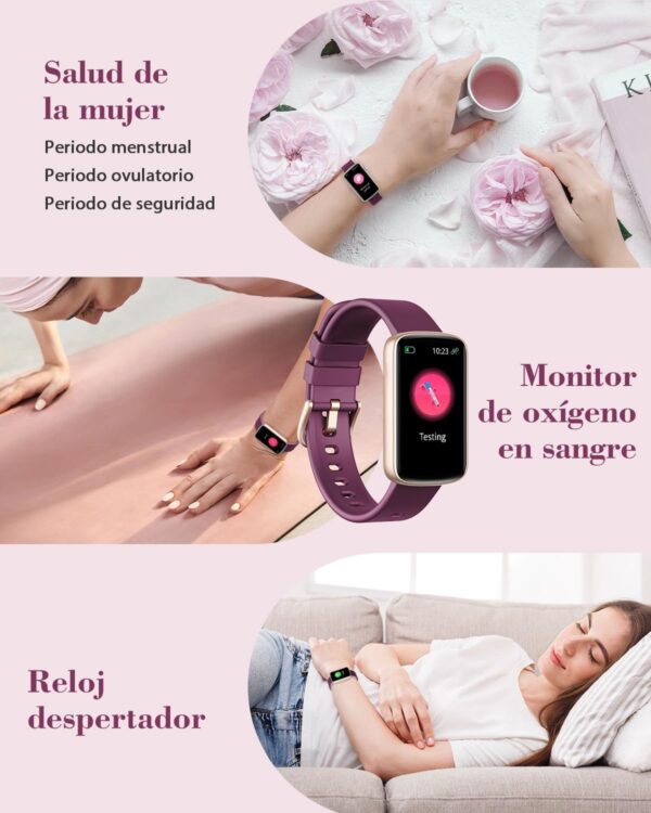SHANG WING Reloj Inteligente Mujer,Pulsera Inteligente Mujer con Oxímetro, IP68 Impermeable,DIY Esfera Reloj, Monitor Sueño, Podómetro, Pulsómetro Smartwatch Mujer para Android iOS Morada - Image 4