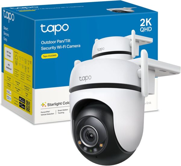 tapo C520WS - Cámara Vigilancia Wi-Fi Exterior 360°, Resolución 2K QHD, Visión Nocturna en Color Starlight, Detección IA Múltiple, Seguimiento de Movimiento, IP66
