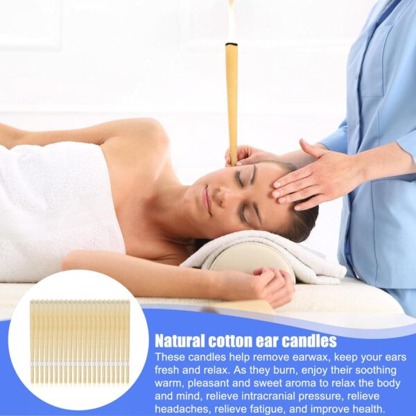 Juego de 42 velas para los oídos, cera de abeja, velas naturales para los oídos, no tóxicas, cilíndricas con cucharilla, discos protectores, para limpiar las orejas, amarillo - Image 2
