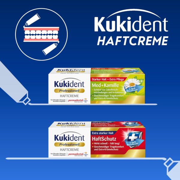 Kukident Crema adhesiva profesional Med + manzanilla – Adhesivo para dentaduras postizas – Sujeción fuerte, protección extra de encías – 1 x 40 g - Image 5