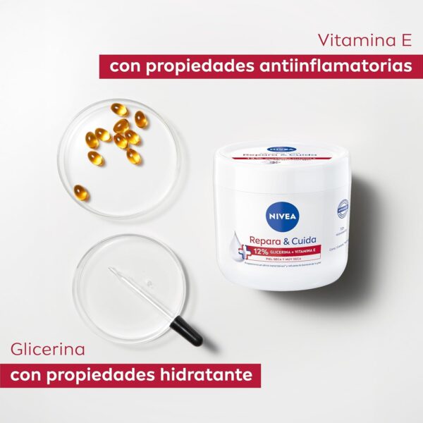 NIVEA Repara & Cuida Crema hidratante corporal, facial y para manos (1 x 400 ml), crema hidratante 72 h con glicerina y vitamina E pura, para piel seca y muy seca - Image 4