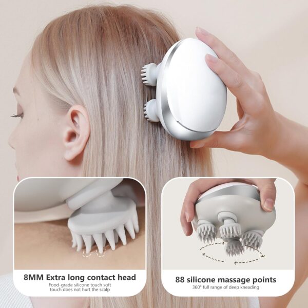 ROTRES Masajeador de Cuero Cabelludo Eléctrico,Masajeador de Cabeza Portátil y Resistente Al Agua con Calefacción,2 Masajes y 3 Velocidades,Portabilidad,Limpieza y Relajación,Masajeador Corporal - Image 5
