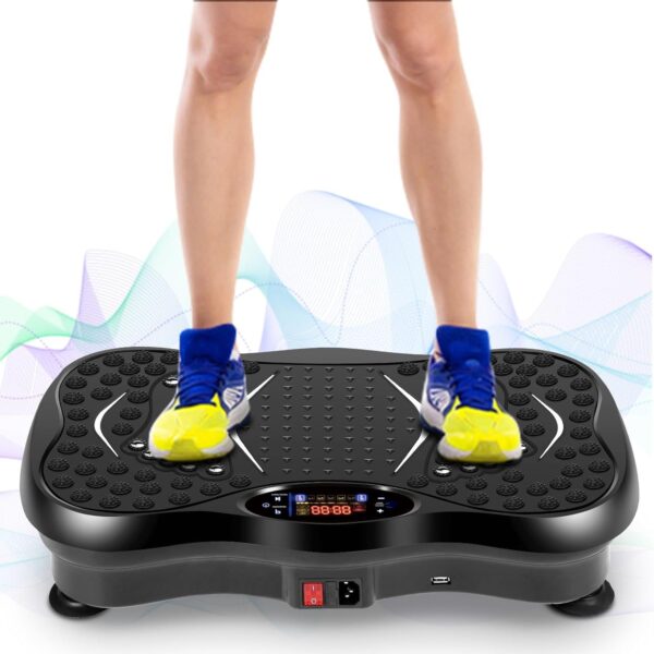 EVOLAND - Placas de vibración, máquina de ejercicio de fitness para uso doméstico, con altavoz Bluetooth, 5 modos de programa, 2 bandas de resistencia, entrenador de fitness de vibración, carga máxima de 330 libras (B)