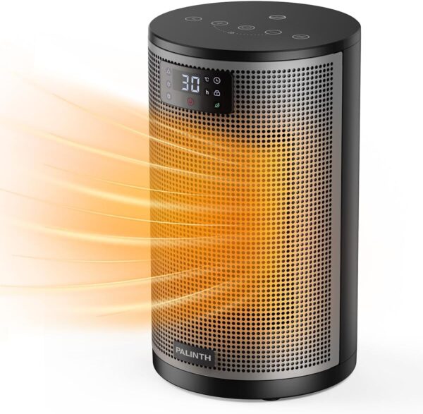 PALINTH Calefactor Cerámico Silencioso Bajo Consumo, Temporizador de 8H, Modo Eco y Ventilador, Calentador Cerámico PTC de 1500W Rápido y Seguro para Oficina Dormitorio Casa