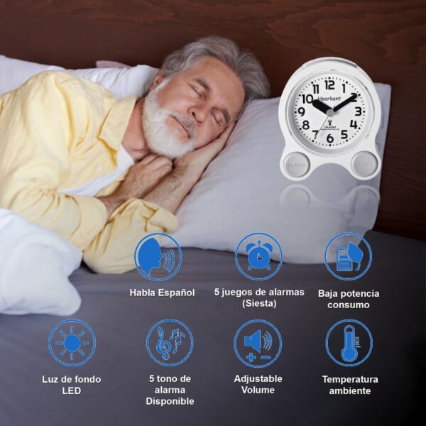 Hearkent Talking con Agradable Voz en español, retroiluminación y 5 alarmas Independientes para Personas ciegas, con discapacidad Visual y Personas Mayores(Negro) - Image 4