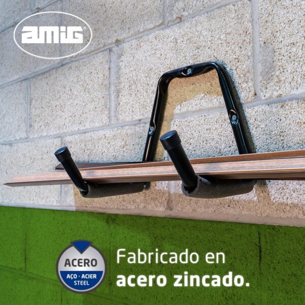 Amig - Gancho Colgador de Pared | Soporte para Bicicletas y Herramientas | Acero Zincado | Recubrimiento de Goma Antideslizante | Fácil Instalación | Peso recomendado: 35 kg - Image 3
