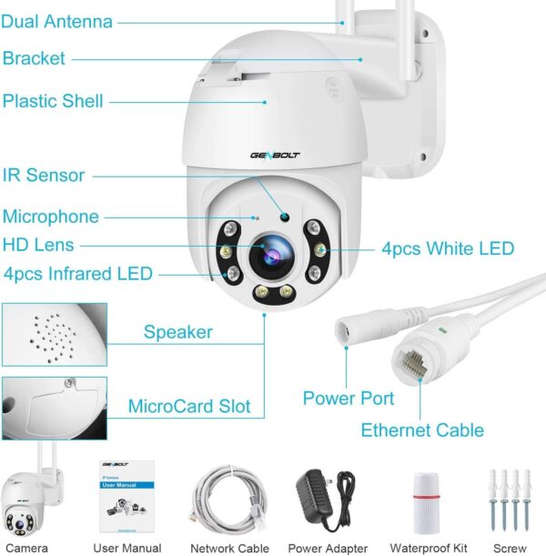 GENBOLT 2.5K Cámara Vigilancia WiFi Exterior, Domicilio Cámara CCTV con PTZ Seguimiento Automático Detección IP Cámara de Seguridad Externa Humana Visión Nocturna a Color, Sirena Aactiva Alarma - Image 9