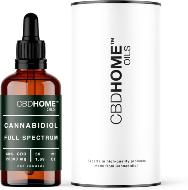 CBD HOME Oil - Aceite CBD 40% Full Spectrum - 50 ml - FORTE - 20000 mg - Bases ecológicas de Aceite de Coco y Cáñamo - Enriquecido con 40% CBD Espectro completo y Omega 3-6-9 - Fabricado UE…