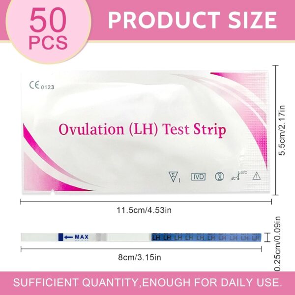 50 Piezas Test de Ovulación, Test Ovulacion Tira, Test Ovulacion Sensibilidad, 25 miu/ml Sensibilidad, Pruebas de Ovulación, Resultados Rápidos y Precisos, Prueba de Fertilidad Familiar Femenina - Image 2