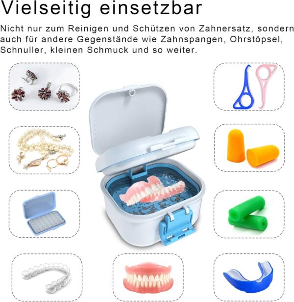 BVN Caja de prótesis a prueba de fugas, almacenamiento de transporte mejorado, caja de baño de dientes con filtro, bandeja para los dientes para remojar las dentaduras postizas, estuche de limpieza de - Image 3
