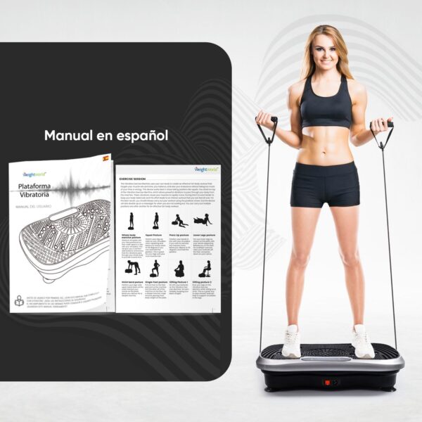 WeightWorld Plataforma Vibratoria - 99 Velocidades, Masajeador, Altavoz Bluetooth y Bandas Elásticas | Plataforma Vibración Muscular para Hacer Ejercicio en Casa con Mando a Distancia y 5 Programas - Image 8