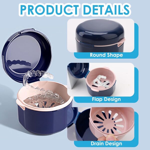 Caja para Dentaduras Postizas con Filtro y Cestillo, Contenedor de Ortodoncia en PP Ecológico, Funda para Aparato Dental, Higiene y Almacenamiento Eficaz (Azul) - Image 3