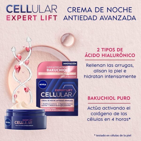 NIVEA Cellular Expert Lift Crema de Noche Antiedad Avanzada (1 x 50 ml), crema facial de noche con bakuchiol puro, crema antiarrugas con ácido hialurónico, crema antiedad - Image 7