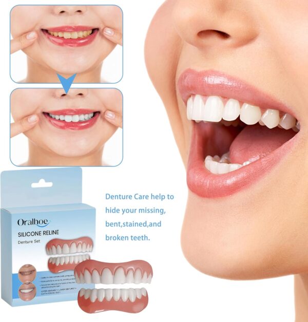 Juego de 2 Piezas Dentadura De Silicona Dentaduras Postizas Ajustables Dientes Postizos Temporales Carillas Dentales Natural en Forma y Cómodo Para Hombres y Mujeres - Image 4