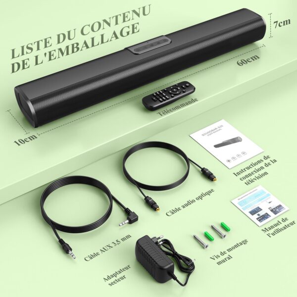 EnjoyNest - Barra de sonido para TV, barra de sonido inteligente de 61 cm, altavoz de audio doméstico, Bluetooth 50 W, con graves y sonido envolvente, barra de sonido para ordenador PC con - Image 8