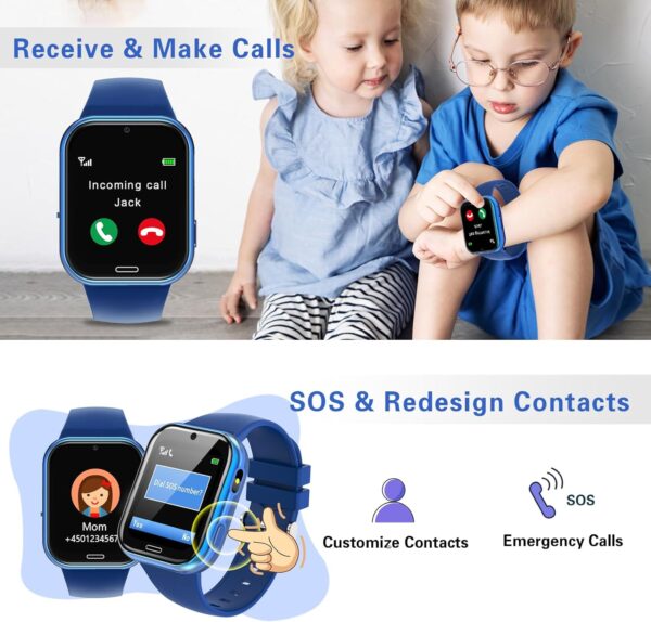 Igreeman Reloj Inteligente Niños-Smartwatch Telefónica para Niño y Niña con Llamar 19 Juegos Podómetro SOS Audiolibro Música Cámara Linterna Despertador-Reloj Niños Regalo para niños 4-10 años(Azul) - Image 3