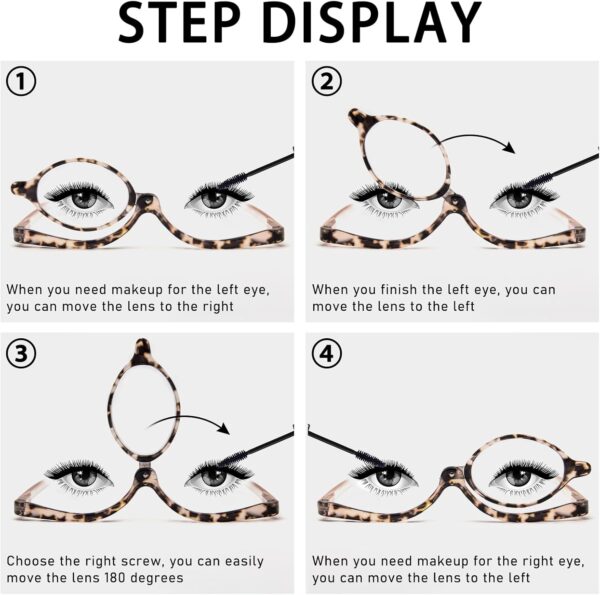 MMOWW Gafas de Lectura de Maquillaje para Mujer, Gafas Giratorias con Bisagras de Resorte para Gafas de Maquillaje Ampliadas con Diseño Plegable de Lente única Volcada (Tortuga carey rosa, +1.5) - Image 4