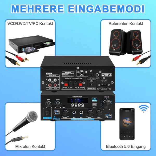Amplificador HiFi, AK55 Bluetooth 5.0 Receptor Amplificador Audio Estéreo 2-Canales 70W×2 MAX.600W Amplificador de Potencia Digital Home Cinema Amplificador de Sonido 12V 220V para Casa o Coche - Image 6