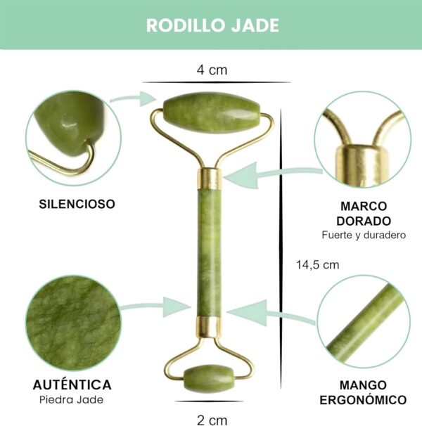 Gua Sha + Rodillo Facial Jade + Guía de Uso – 100% Natural – Masajeador Facial – Antiarrugas – Masajeador Ojos – Rodillo Masaje Relajante y Reafirmante (Set Jade) - Image 5