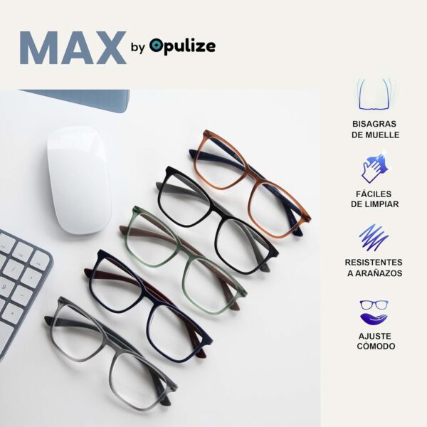 OPULIZE Max Gafas de lectura - Montura clásica rectangular ancha - Unisex Hombre Mujer - Bisagras de resorte - R78 - Image 4