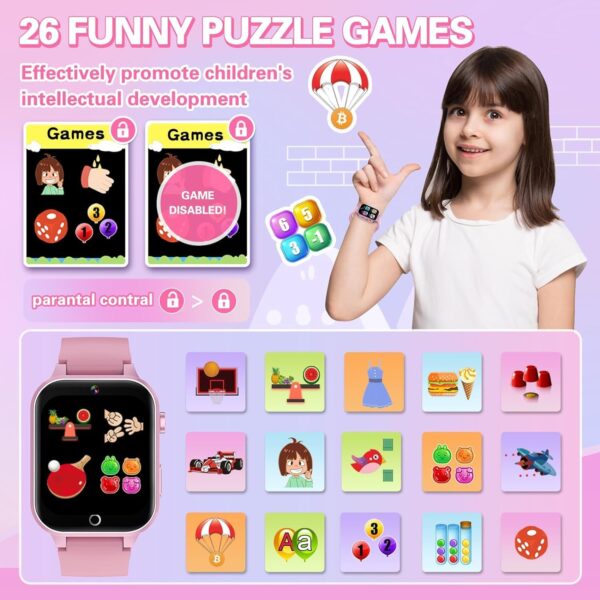 Ruopoem Reloj Inteligente Niño, Smartwatch Niños con 26 Juegos Cámara Música Vídeo Podómetro Audiolibro Despertador HD Pantalla Táctil, Reloj Niño Juguetes Regalos para Niños Niñas 4-12 - Image 2