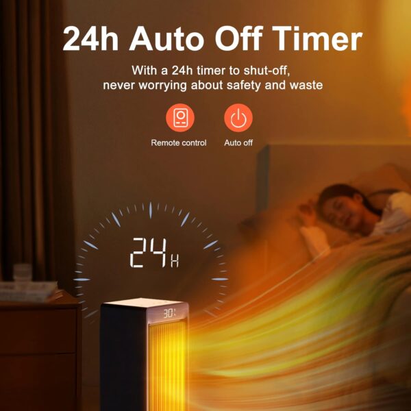 OMISOON Calefactor 2000W, ECO Calefactor bajo Consumo, PTC, 90°Oscilación, Temporizador 24h, Termostato, Rejilla ajustable, Protección contra Sobrecalentamiento y Vuelco, 4 Modo, Calentador, Negro - Image 5