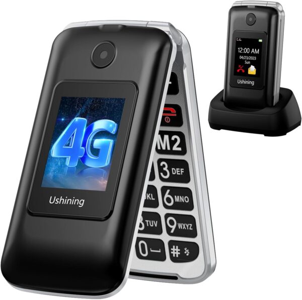 4G Telefono Movil Libres para Mayores, Telefonos Moviles Teclas Grandes con Tapa, Gran Pantalla de 2,8" + 1,77, SOS Notruftaste, Movil Basico Gente Mayor Dual SIM con 1200mAh Akku, Ladestation(Negro)