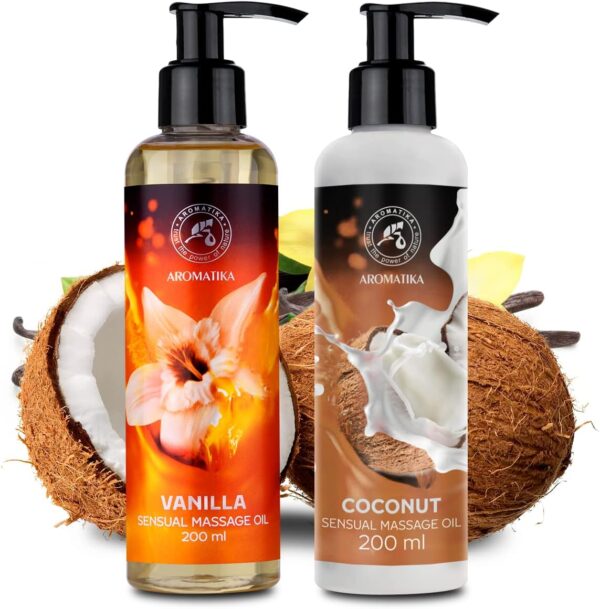 Aceite de Masaje Sensual de Vainilla y Coco 2x200ml - con Aceites de Almendra - Semillas de Uva - Aceite de Coco - Cosméticos Naturales - Aceite de Masaje - Aceite de Masaje y Relajación - Image 2
