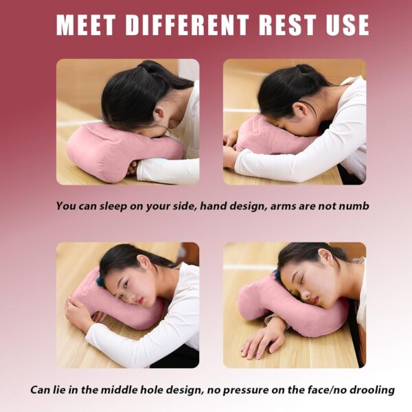 Molbory Cojín de escritorio de felpa, almohada para dormir, almohada de masaje con agujero, almohada con túnel de brazos, cojín cervical, funda para camilla de masaje, reposacabezas de masaje, cojín - Image 7