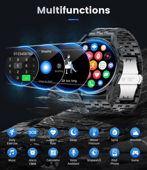 LIGE Reloj Inteligente Hombre, Smartwatch Hombre 1.39''con Llamadas y Asistente Voz, 3 Correas, 360Amh, 100+ Deportes Modo, Acero Inoxidable para Android iOS - Image 6
