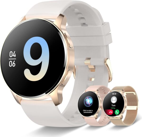 Iaret Reloj Inteligente Mujer con Llamadas,1,32'' Smartwatch Mujer 3 Correas, Pulsera Actividad Presión Arterial Ritmo Cardíaco Oxígeno Sanguíneo Sueño para Android iPhone, Regalo Mujer