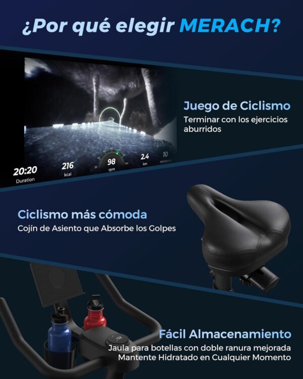 MERACH Bicicleta Estática en Casa, Bicicleta Spinning con Monitor LED, Transmisión Silenciosa por Cinturón y Cómodo Cojín de Asiento, App Propia, Capacidad de 122 kg, Entrenamiento Aeróbico - Image 2