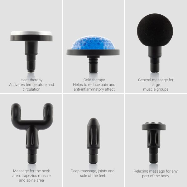 InnovaGoods® Pistola de masaje muscular calor y frio, masajeador Ideal para aliviar el dolor, el cansancio y la fatiga de la rutina diaria. pistola masaje Incluye 6 cabezales masajeador piernas. - Image 5