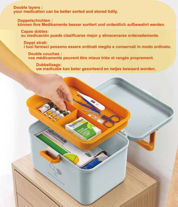 TUKA-i-AKUT 14,6L Caja de Medicamentos 2 Capas, Portátil Botiquín Medicinal con Asa de Transporte, Organizador de Primeros Auxilios, Caja de Botiquines Caseros, Hogar al Aire Libre, TKD6402-XL Rosa - Image 7