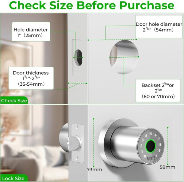 FITNATE 4 en 1 Smart Fingerprint Door Lock - Desbloqueo por huella dactilar, desbloqueo por contraseña, control por aplicación, llave de emergencia, apto para oficina, hogar y hotel, plateado - Image 5