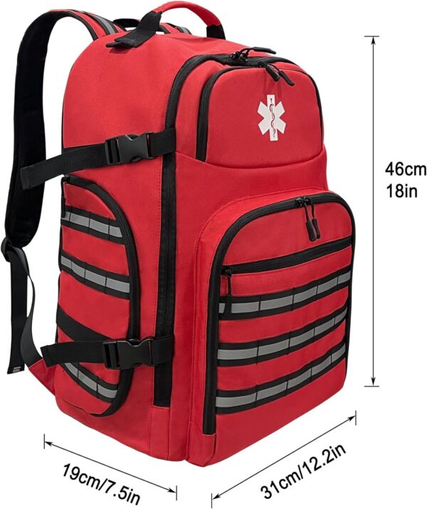 Lyirfan Mochila de primeros auxilios, mochila médica vacía de emergencia, con tira reflectante para camping, senderismo, guardería al aire libre, color rojo (solo bolsa) - Image 2