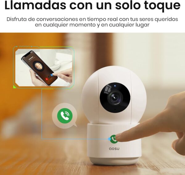 AOSU 2K Camara Vigilancia WiFi Interior 360°, Nocturna HD de 10 m, WiFi 5G/2.4 GHz, Detección Humana AI, Audio Bidireccional, Llamada de un Toque, para Bebé/Mascotas, Compatible con Alexa - Image 4