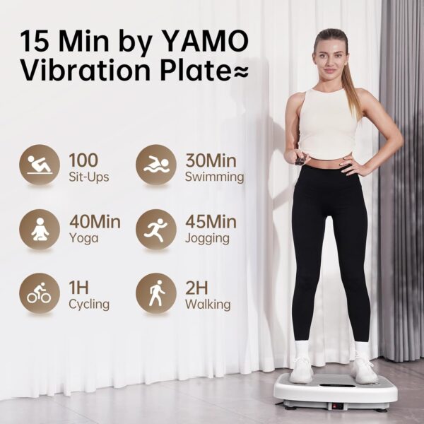 YAMO Plataforma Vibratoria | 5 Programas + 99 Niveles de Vibración | Plataforma Vibración Muscular para Hacer Ejercicio en Casa con Mando a Distancia y Bandas Elásticas - Image 2