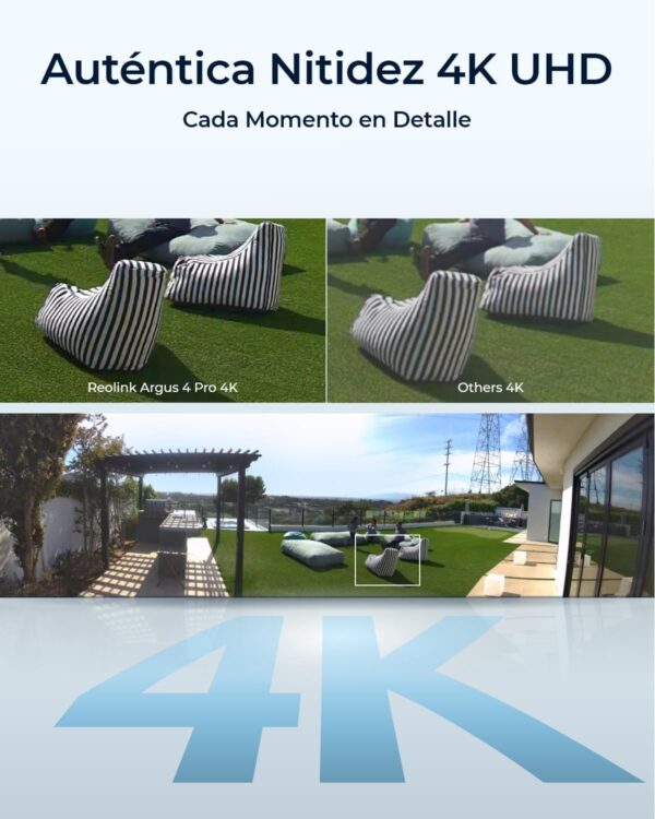 Reolink 4K Camara Vigilancia WiFi Exterior Solar, Visión Nocturna Verdadera en ColorX F1.0, Gran Angular de 180, 8MP Camara Seguridad con 2,4/5GHz Wi-Fi 6, Detección PIR y AI, Argus 4 Pro+Panel Solar - Image 3
