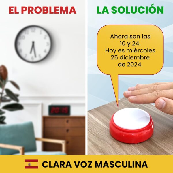 Reloj Parlante - Formatos de 12 ó 24 Horas - Para Ancianos, Personas Con Discapacidad Visual, Ciegos, Alzheimer - Despertador Con Alarma Sin Luz, Voz En Español - Image 2