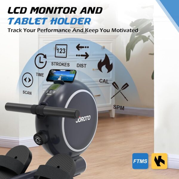JOROTO Maquina de Remo para Casa, Resistencia Magnética, Riel Retráctil de Aluminio, Capacidad Máxima 140 KG con Función Bluetooth, Remo Fitness Silenciosa para Uso Doméstico - Image 3