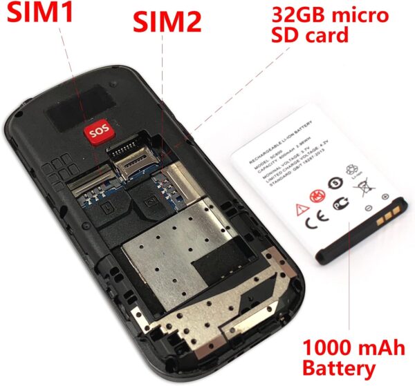 CHAKEYAKE Telefono Movil para Mayores Libre con Teclas Grandes, Doble SIM gsm Teléfono Móvil Basico con SOS Botón | Base de Carga | Fácil de Usar para Ancianos (Negro) - Image 9