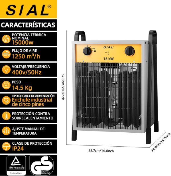 SIAL Calefactor 15000 W - Radiador Electrico - Calentador Industrial - 3 Niveles de Calor - Termostato & Protección Contra Sobrecarga - Ventilador de Calefacción Para Uso Interior y Exterior - Image 4