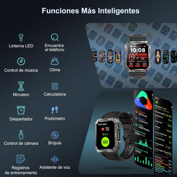 Blackview Reloj Inteligente Hombre - Llamadas Bluetooth, 2.01” Smartwatch Hombre con Linterna, Brújula, Pulsómetro, Monitor de Sueño, Podómetro, Notificación, Pulsera Actividad 100+ Modos Deportivos - Image 9
