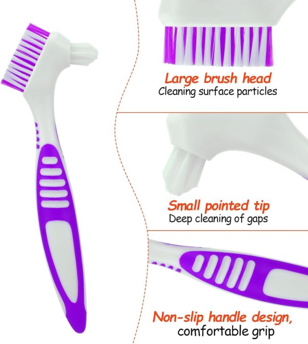 Giantree 4 cepillos para dentaduras postizas, cepillos de dientes con doble cara portátil de cerdas suaves multicapa y mango antideslizante de goma para el cuidado de prótesis dentales - Image 3
