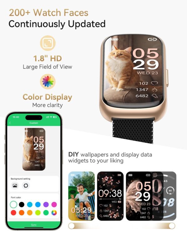 RUXINGX Reloj Inteligente Mujer, 1,47" HD Pulsera Inteligente Mujer, IP68, 24H Pulsómetro, Oxímetro, 24 Modos Deportivos, Sueño, Función Femenina, Podómetro Smartwatch Mujer para iOS Android Oro Negro - Image 7