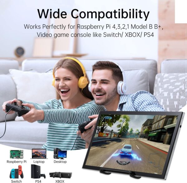 HAMTYSAN 10.1 Pulgadas Raspberry Pi Pantalla Táctil 1024x600, Pequeño Monitor HDMI Portátil con Soporte, Pantalla IPS para Raspberry Pi 400/4/3/2/Zero/B/B+ Jetson Nano Win11/10/8/7 - Image 5