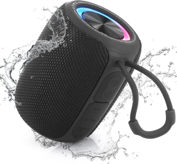 SENXINGYAN Altavoz Bluetooth Portátil 20W, Impermeable IPX6 con Sonido Estéreo HD, 16 Horas de Reproducción, Luces LED, Micrófono Integrado, Radio FM, Compatible con TF/AUX (Negro) - Image 8